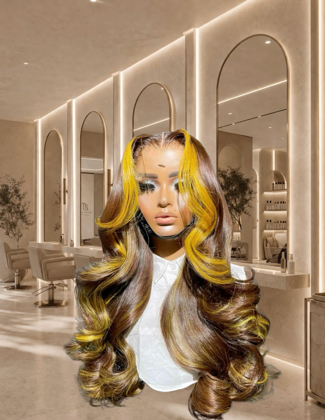 Miss Lemon Drop | Yellow Skunk Stripe | 13x6 Lace | 200% Density | Custom Colored