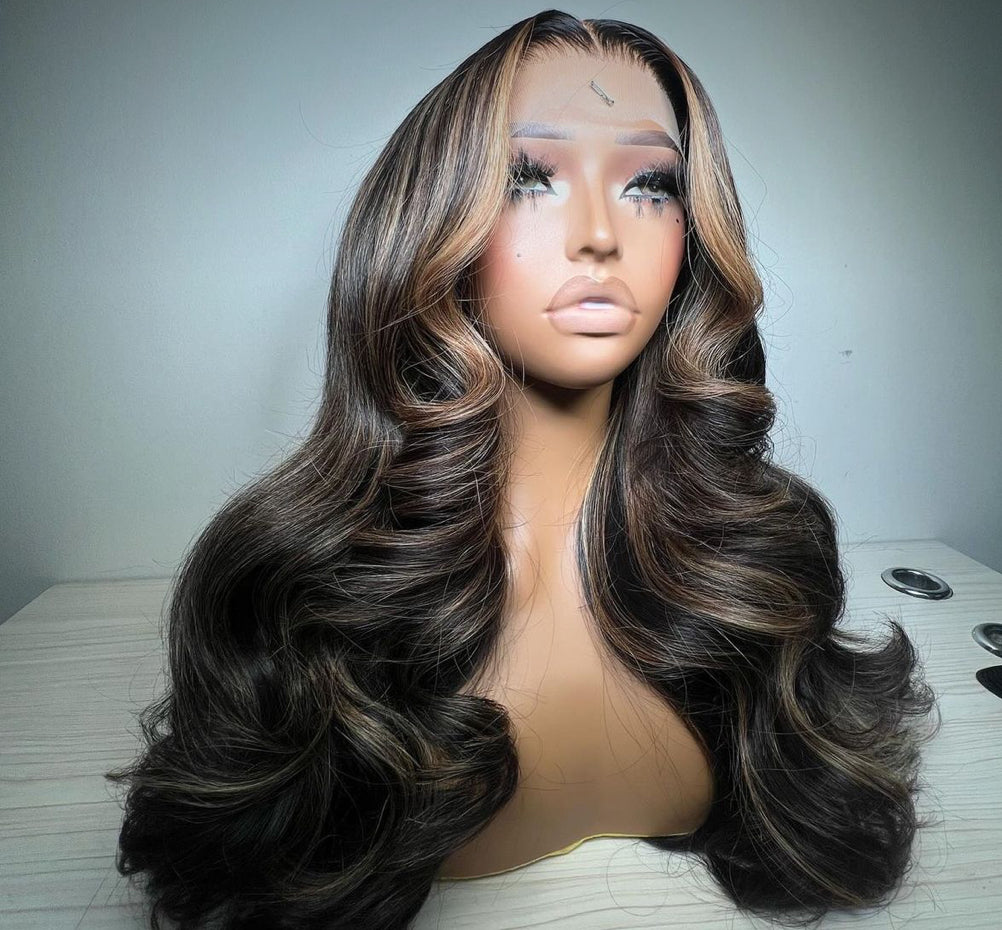 "Daphne" 13x6 Lace Blonde Skunk Stripe Body Wave Wig | 200% Density | Custom Color